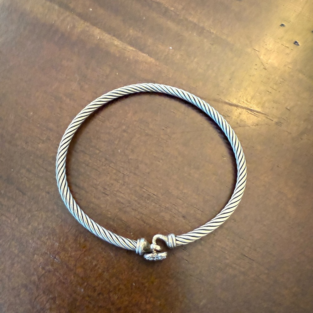 David Yurman Sterling Silver Cable Bracelet with Pave Heart - Picture 5 of 5
